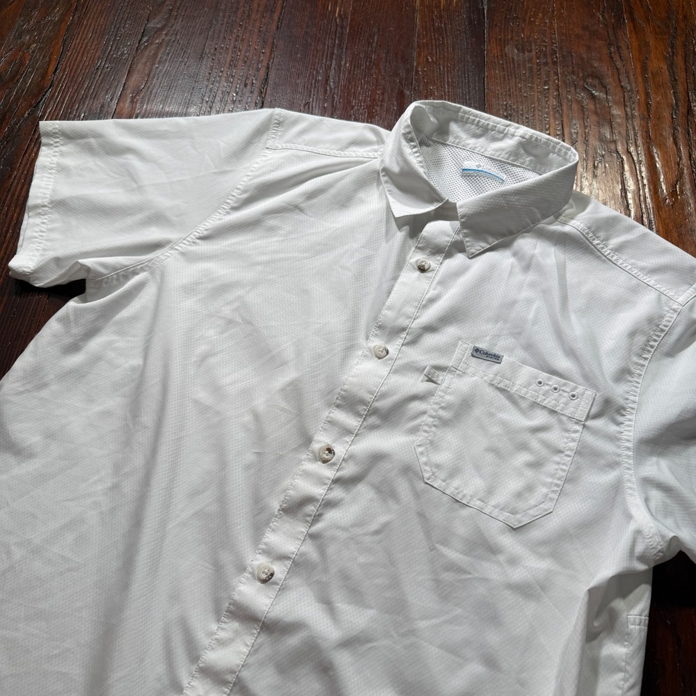 Columbia PFG Shirt Mens L White Short Sleeve Omni Shade UV Protection‎ Fishing